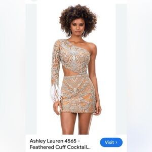 Ashley Lauren Feather Cuff One Shoulder Cocktail Dress